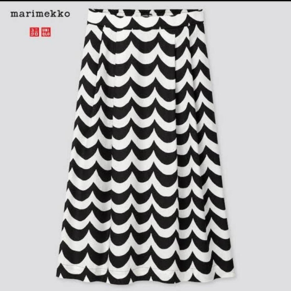 NWOT Uniqlo X MARIMEKKO Linen Blend Skirt Black & White Size Large